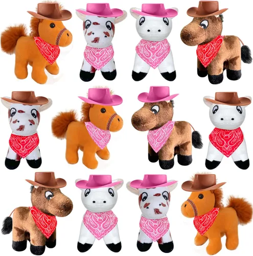 Miniatura 9 de 12 Set Mini Horse Stuffed Toys Bulk Include 12 Mini Pony Plush 4.72 Inch with 12 Tiny Cowboy Hats and 12 Bandana DIY Crafts for Adopt a Horse Party