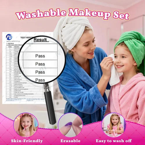 Miniatura 6 de Kit de maquillaje de unicornio para niños con espejo y correa, juego de cosméticos lavable real, bolso de maquillaje de unicornio lindo todo en 1