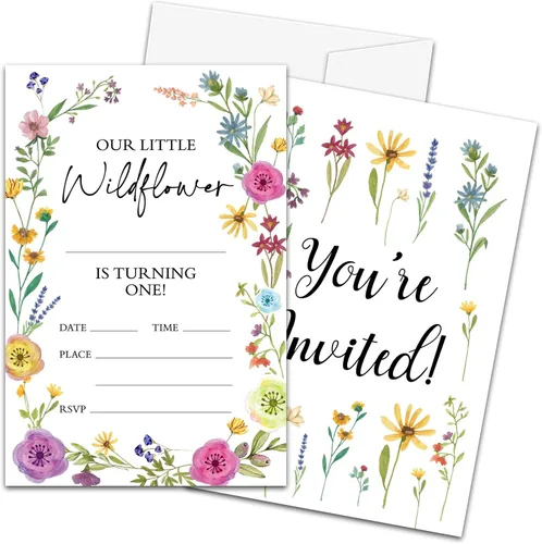 Miniatura 16 de Invitaciones de primer cumpleaños de pesca con sobres, 20 piezas de invitaciones para fiesta de cumpleaños de niños con texto en inglés «Our Little