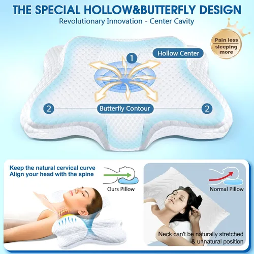 Miniatura 4 de CHxxy Almohada de espuma viscoelástica, almohada cervical para aliviar el dolor de cuello y hombros, almohada ergonómica de contorno para cama