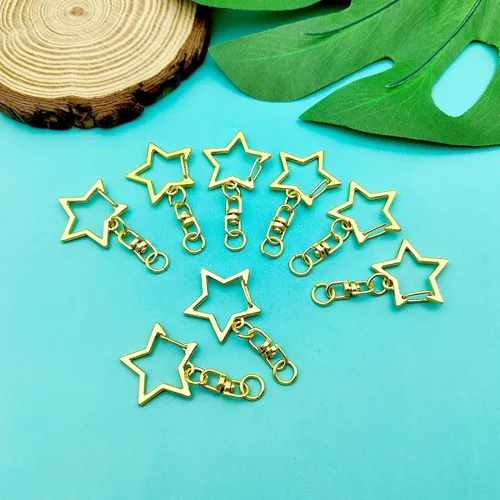 Miniatura 6 de 60 piezas de clip de llavero dorado en forma de estrella, cierre giratorio de metal con hebilla colgante de cadena con conector de anillo abierto