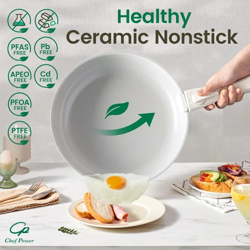 Miniatura 5 de Juego de ollas y sartenes antiadherentes de cerámica Chef Power de 19 piezas con asa desmontable, juego de utensilios de cocina apto para inducción