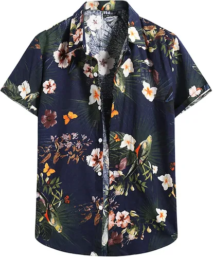 Flower Hawaiian Shirt Men Short Sleeve Fashion Cooling Summer Beach Shirt Tropical Floral Casual Button Down Shirt Top