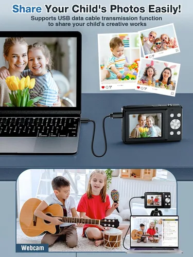 Miniatura 8 de Cámara digital, FHD 1080P para niños, cámara digital de 44 MP para apuntar y disparar con tarjeta de 32 GB, zoom de 16X, antivibración, sello