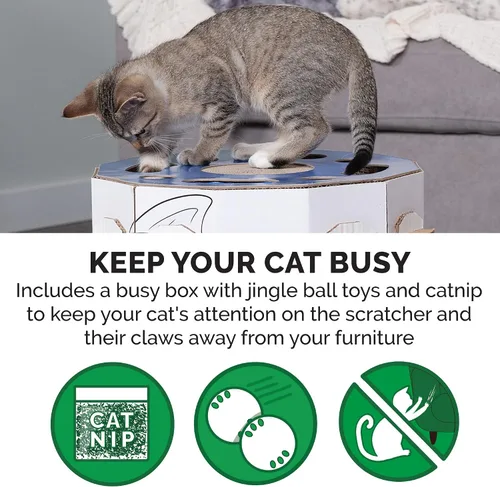 Miniatura 8 de Furhaven Muebles para mascotas para gatos y gatitos – Casa de juegos para gatos con caja de rompecabezas, juguetes y hierba gatera, impresión