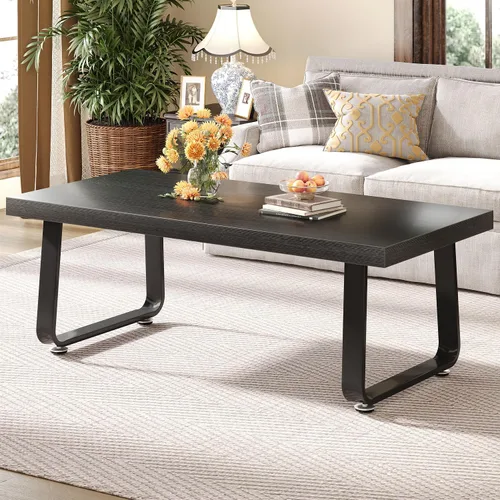 Miniatura 15 de HSH Mesa de café de madera, mesa de centro industrial rectangular, mesa de café minimalista moderna para sala de estar, mesa de té y cóctel