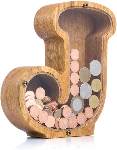 Miniatura 2 de Alcancía de madera personalizada con letra para niños, niñas y adultos, bancos de monedas de madera de roble duradero, 3 tamaños para elegir