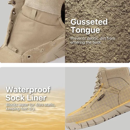 Miniatura 5 de FREE SOLDIER Botas de trabajo duraderas para hombre, 6 pulgadas, ligeras, impermeables, botas de senderismo, botas tácticas de cuero de gamuza