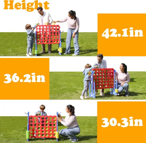 Miniatura 4 de SDADI - Juego gigante ajustable en altura de 4 en fila, juego Jumbo 2-en-1 de 4 anotaciones con juego de lanzamiento de anillos, juego de patio