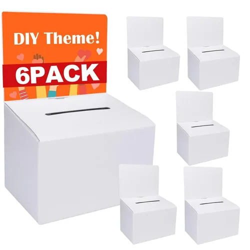 Miniatura 10 de GRAWUN Paquete de 12 Cajas de Votación de Cartón con Ranura, Cajas Blancas Brillantes para Rifas de 6.5 x 4.5 x 4.5 pulgadas, Cajas de Sugerencias