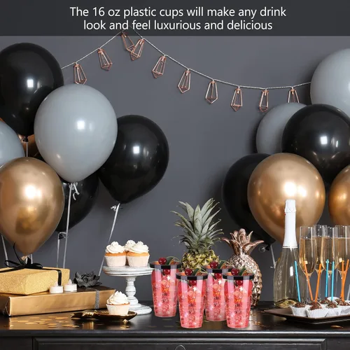 Miniatura 7 de Norme 50 vasos de graduación negros de 16 onzas desechables de plástico para fiestas, vasos de vino para fiestas, vasos antiguos para café, boda
