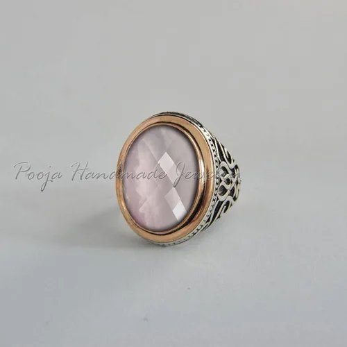 Miniatura 4 de 925 Sterling Silver Ring, Rose Quartz Men Ring, Men Handmade Statement Ring, Vintage Ring, Signet Men Ring, Pink Quartz Men Ring, Cocktail Ring, Two