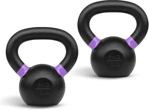 Miniatura 23 de Yes4All Powder Coated Kettlebell, Cast Iron Core Kettlebells with Non-Slip Handle & Flat Bottom for Conditioning, Heavy Duty for Strength Training