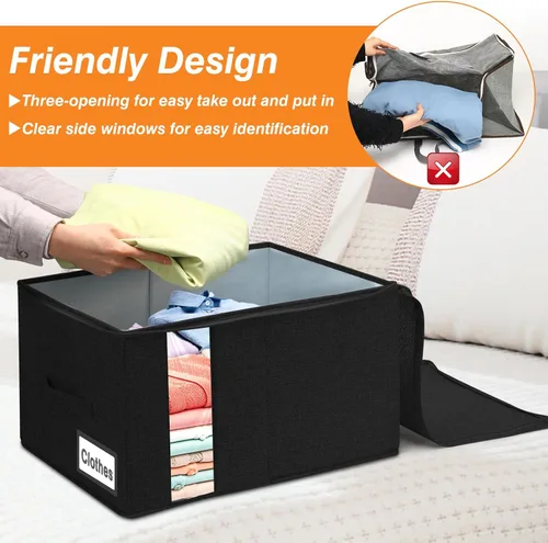 Miniatura 5 de 60L - Bolsa de almacenamiento para edredón, contenedor de almacenamiento para mantas con construcción resistente, con asas duraderas, caja