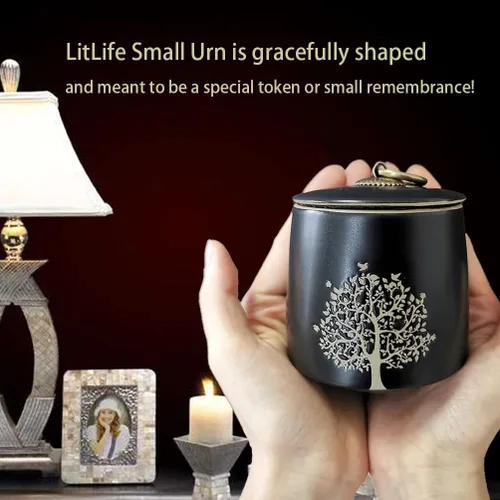 Miniatura 5 de Urnas de cremación pequeñas para cenizas humanas, adultos, macho, hembra, árbol de la vida, urnas decorativas negras, mini urna para mascotas