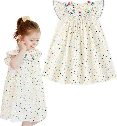 Simplee Kids Vestido Casual para Bebés Niñas, Vestido de Pinzas para Niñas Pequenas, Vestido de Sol con Estampado Floral para Primavera Verano 1-6