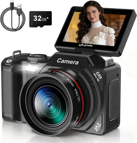 Miniatura 10 de Cámara digital 6K 96MP Vlogging Cámara para YouTube con pantalla abatible de 3 pulgadas 180° WiFi enfoque automático 18X zoom 32GB tarjeta portátil