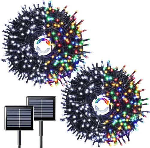 Miniatura 35 de JMEXSUSS 600 luces LED solares azules de Navidad, 206.7 pies, luces azules de Navidad al aire libre, impermeables, 8 modos de luz solar al aire