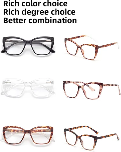 Miniatura 4 de Paquete de 3 lentes de lectura para mujeres, estilo Oprah, con montura de resorte, lentes de bloqueo de luz azul