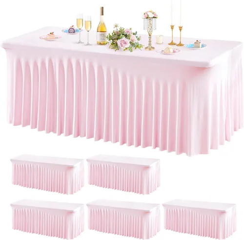 Miniatura 19 de Wish Care Paquete de 2 manteles de elastano elástico azul bebé para mesas rectangulares de 4 pies, manteles ajustables sin arrugas de 4 pies