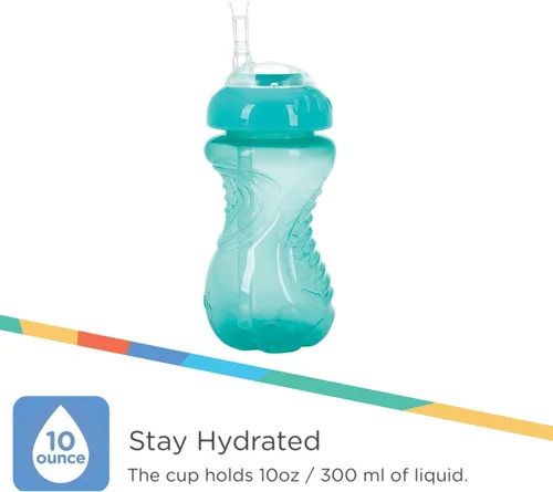 Miniatura 2 de Nuby Paquete de 3 vasos antiderrames con popote flexible para niños pequeños, a prueba de derrames, con agarre fácil y firme, verde, azul, aguamarina