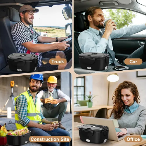 Miniatura 6 de Vabaso Electric Lunch Box for Adults, 80W Heated Lunch Box with Dual 1.5L Stainless Steel Containers, Portable Food Warmer for Men Work Car Truck