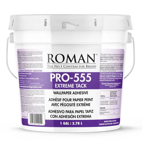 Roman PRO-555 - Pasta adhesiva para papel tapiz, adhesivo permanente, duradera, baja humedad, fácil aplicación, bronceado, 1 galón (160 pies