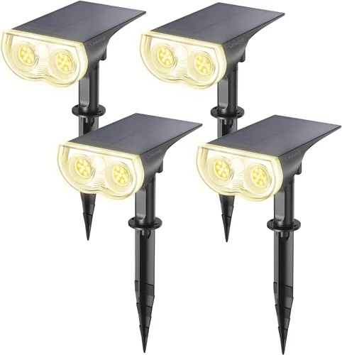 Miniatura 15 de Linkind - Paquete de 2 focos solares para el atardecer hasta el amanecer, luces solares para jardín con 16 LEDs, de luz blanca cálida de 3000 K
