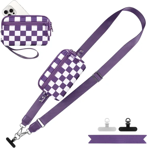 Miniatura 26 de YFWE Correa de clip and go para teléfono con cartera cruzada, cordón ajustable para teléfono con cartera RFID desmontable, correa universal