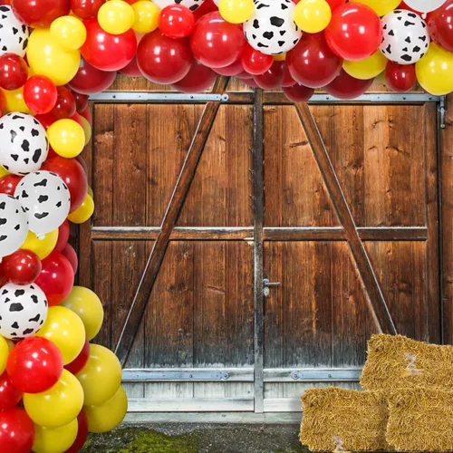 Miniatura 5 de Kit de arco de guirnalda de globos para decoración de fiesta de vaca, suministros de fiesta de cumpleaños de animales de granja de vacas para niños