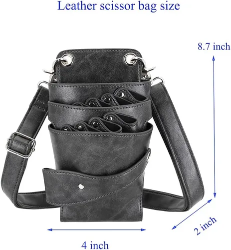 Miniatura 4 de Bolsa de tijeras, cuero suave, peluquería, peluquería, tijeras, funda para estilista, bolsa de herramientas con cinturón para el hombro Gris