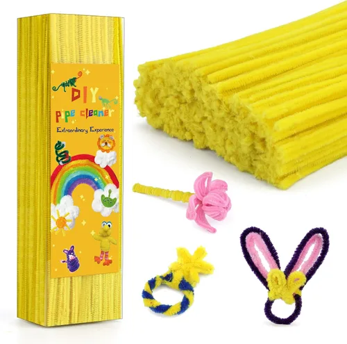 Iuuidu 300 piezas de tallos de felpilla para limpiar pipas amarillas, suministros de manualidades, cepillo limpiador de tuberías para bricolaje,