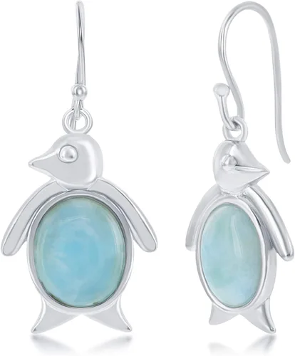 Miniatura 4 de Beaux Bijoux Aretes de plata de ley azul larimar para mujer, joyería natural de larimar, diseño de animales marinos, pez de pulpo de tortuga