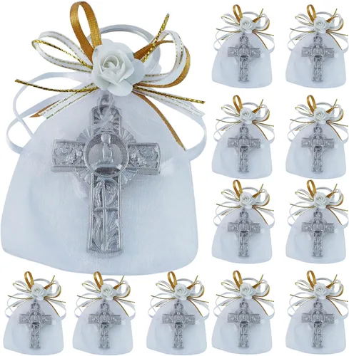 WE Llavero de primera comunión para niño (12 piezas) llavero con bolsas de organza decoradas Recuerdos de Primera Comunión