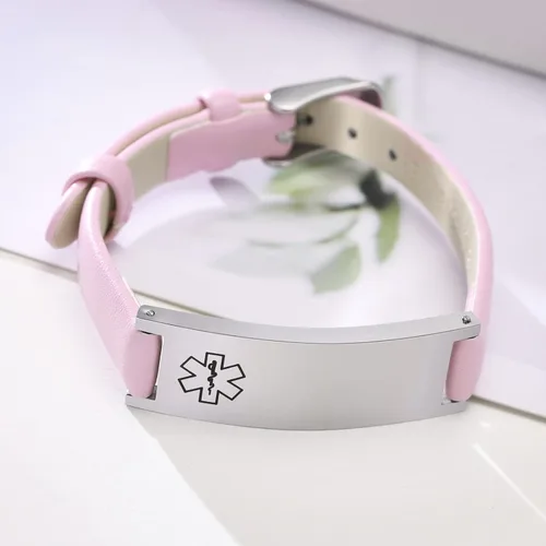 Miniatura 51 de MPRAINBOW Pulsera de alerta médica personalizada para mujer, correa de reloj de cuero genuino, grabado de doble cara, diabetes, epilepsia, joyería