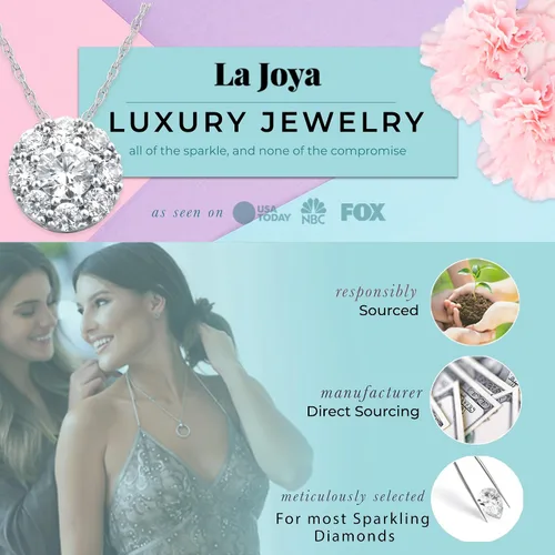 Miniatura 3 de La Joya Collar con colgante de diamante cultivado en laboratorio para mujer, collar redondo de halo Diamantes de 12 a 1 quilate agrupados para un