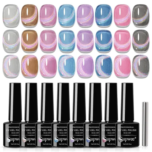 Miniatura 13 de Juego de esmalte de uñas magnético de ojo de gato, 12 colores, esmalte de uñas de ojo de gato 9D, brillo holográfico, esmalte de gel magnético, Gel