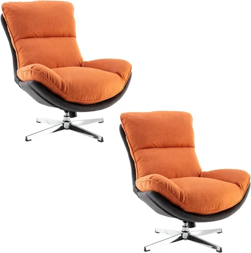 Miniatura 9 de HEAH-YO Silla giratoria decorativa, moderna silla de sala de estar con respaldo, silla de lectura tapizada de lino sin brazos para dormitorio