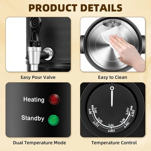 Miniatura 2 de Faazy Derretidor de cera de 13 libras para hacer velas, cera eléctrica grande con control de temperatura y boquilla de vertido sin obstrucciones