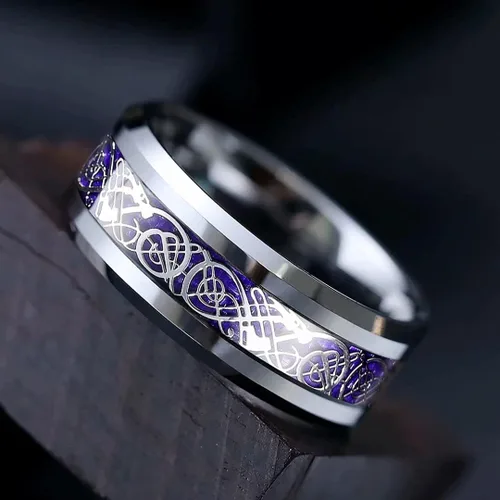 Miniatura 3 de King Will DRAGON - Anillo de carburo de tungsteno para hombre, 0.315 in0.236 in0.197 in, rojoverde, fibra de carbono, negro, dragón celta, ajuste