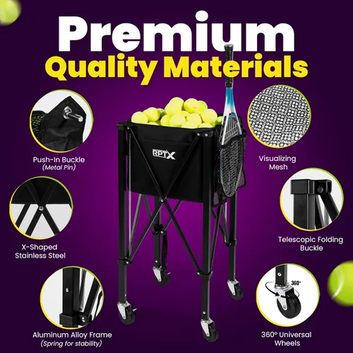 Miniatura 3 de Carrito de pelotas de tenis Tolva de pelota de pickleball Capacidad de 150 pelotas Múltiples bolsillos de almacenamiento Bolsa de transporte
