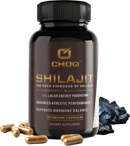 CHOQ® Shilajit - Más del 50% de ácido fúlvico, cápsulas veganas de 500 mg, energía, cerebro, enfoque, colágeno, hormonas, función mitocondrial,
