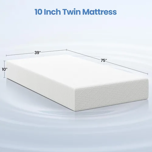 Miniatura 2 de Yaheetech Colchón individual de 10 pulgadas, 3 capas de espuma viscoelástica de gel refrescante, té verde para un sueño más fresco, firmeza media