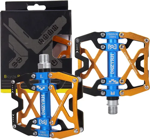 Miniatura 9 de Mzyrh - Pedales de bicicleta de montaña, ultra fuertes, coloridos, mecanizados CNC, de 9/16 pulgadas, ciclismo sellado con 3 rodamientos Rodamientos