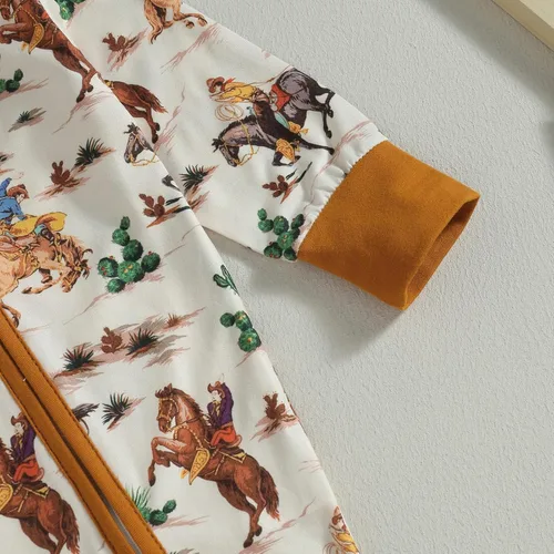 Miniatura 4 de Lamuusaa Ropa occidental para bebé, niña, niño, manga larga, estampado de vaca, mameluco con cremallera, overol de una pieza para otoño e invierno