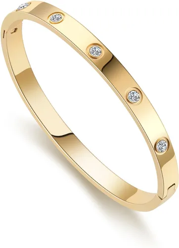 RIMRIVA Gold Bracelets for Women 14K Gold Plated Friendship Bangle Bracelets Cubic Zirconia Stones Stainless Steel Bracelet Jewelry Love Christmas