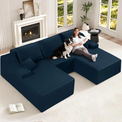 Miniatura 25 de HABUTWAY Sofá modular modular de 101 pulgadas con asiento profundo, moderno sofá convertible en forma de L, sofá tapizado con diván para sala