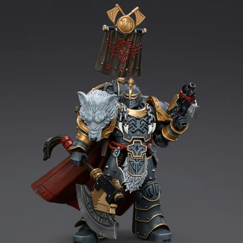Miniatura 7 de JOYTOY 1/18 Warhammer 40,000 Figura de acción Space WolvesLegion Praetor con hacha de poder y escudo de combate, colección modelo 15 años + regalo