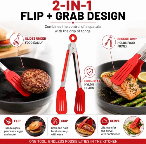 Miniatura 2 de HIC Harold Import Co HIC Harold Import Co. Pinza para ensalada, con bisagras, 11.5 pulgadas, verde