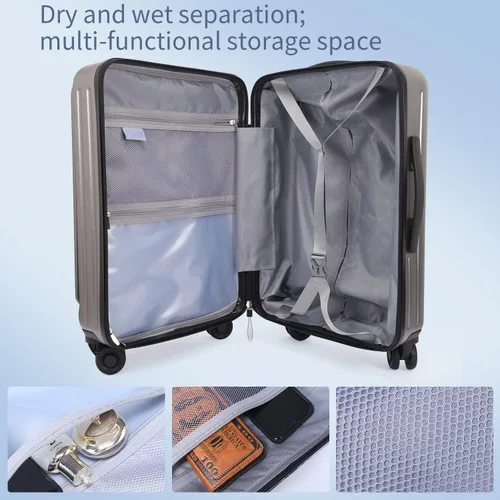 Miniatura 3 de TydeCkare Equipaje de mano de 20 pulgadas con bolsillo frontal con cremallera, 45L, maleta rígida ligera de ABS + PC con bloqueo TSA y ruedas